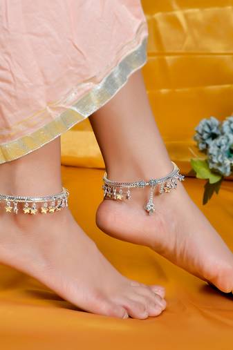 Star charm silver plated kada anklet
