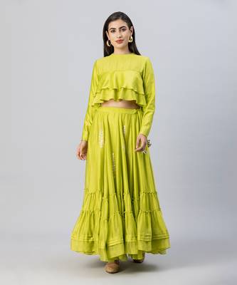 Lime green bohemian lehenga skirt set 1