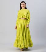 Lime green bohemian lehenga skirt set