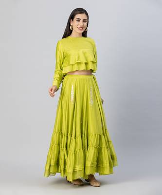 Lime green bohemian lehenga skirt set 3