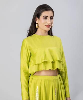 Lime green bohemian lehenga skirt set 4