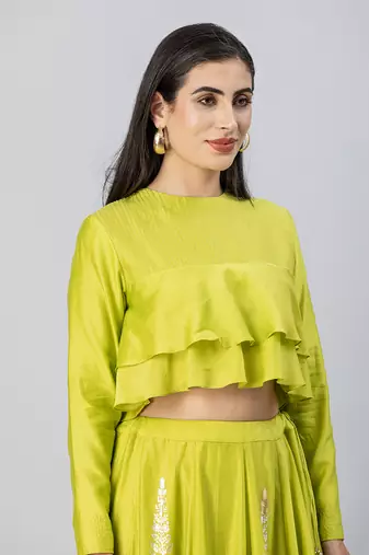 Lime green bohemian lehenga skirt set