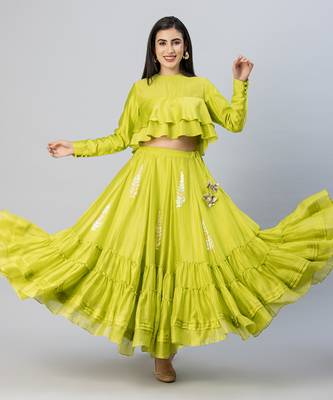 Lime green bohemian lehenga skirt set 5