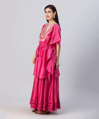 Rosewood pink with mirror work skirt set 2