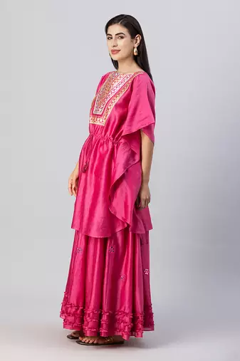 Rosewood pink with mirror work skirt set