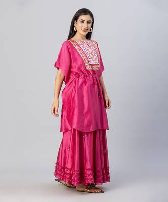 Rosewood pink with mirror work skirt set 3