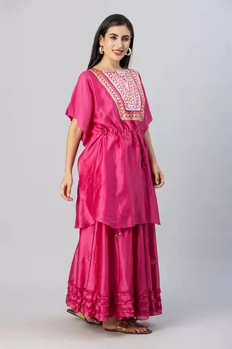 Rosewood pink with mirror work skirt set