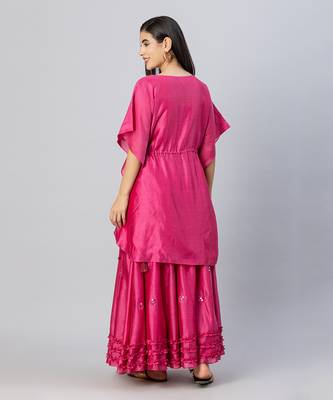 Rosewood pink with mirror work skirt set 4