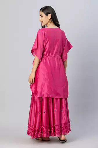 Rosewood pink with mirror work skirt set