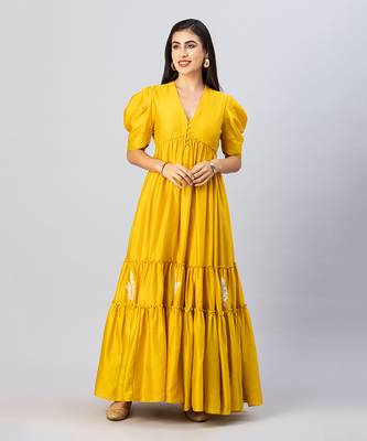 Mustard gold bohemian gown dress 1