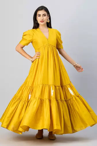 Mustard gold bohemian gown dress