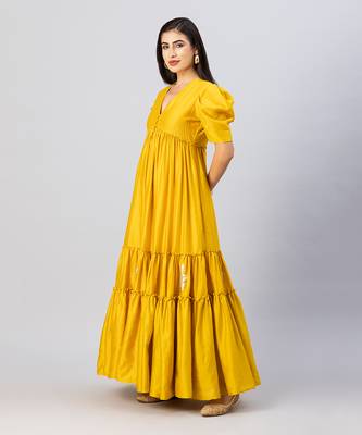 Mustard gold bohemian gown dress 3