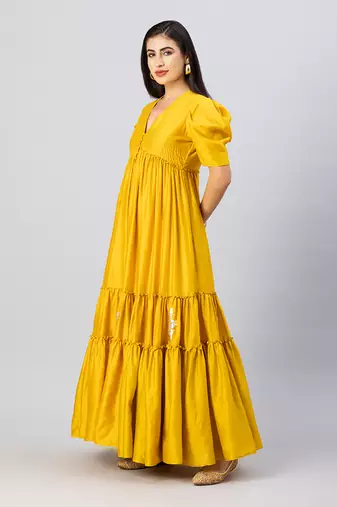 Mustard gold bohemian gown dress