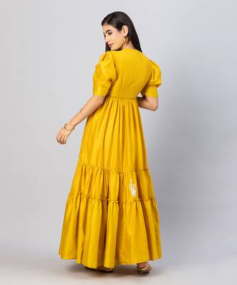 Mustard gold bohemian gown dress 4