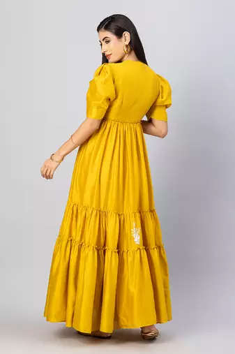 Mustard gold bohemian gown dress