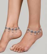 Silver plated oxidised floral chain anklets