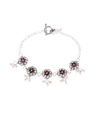 Silver plated oxidised floral chain anklets 3