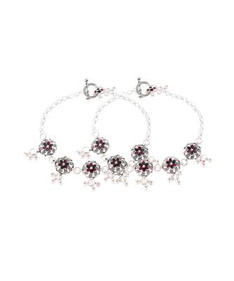 Silver plated oxidised floral chain anklets 4