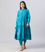Turquoise blue tiered dhoti pant set