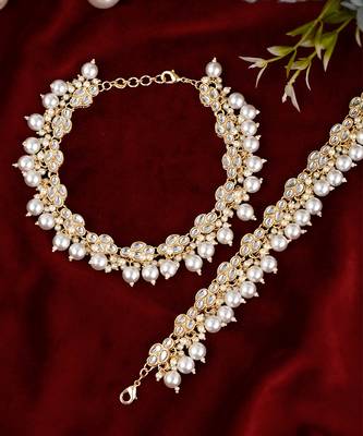 Gold plated kundan traditional ethnic payal for women 2