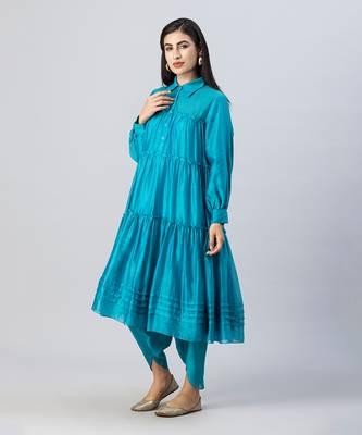 Turquoise blue tiered dhoti pant set 2