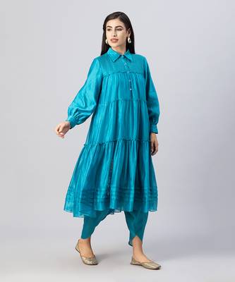 Turquoise blue tiered dhoti pant set 3