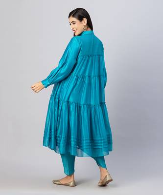 Turquoise blue tiered dhoti pant set 4