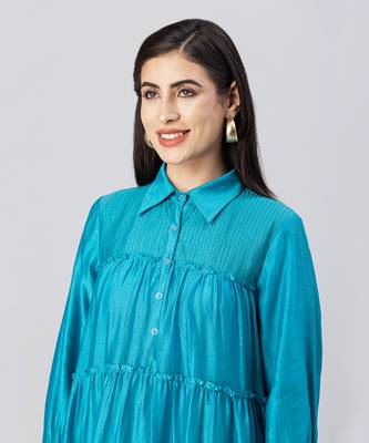 Turquoise blue tiered dhoti pant set 5