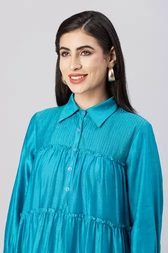 Turquoise blue tiered dhoti pant set