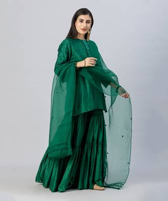 Emerald green tiered gharara set 2