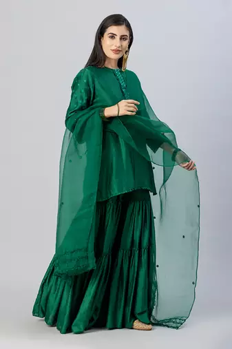 Emerald green tiered gharara set