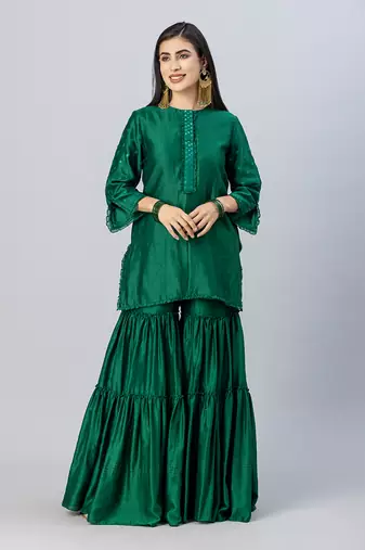 Emerald green tiered gharara set