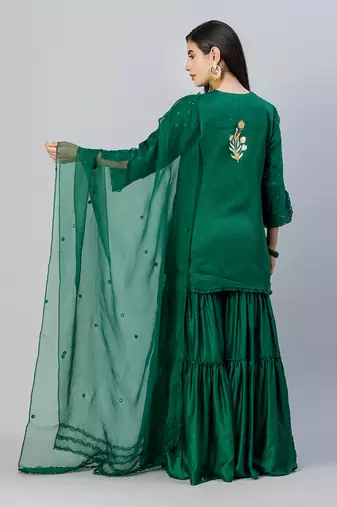 Emerald green tiered gharara set