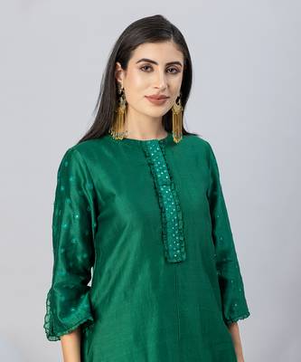 Emerald green tiered gharara set 5