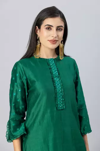 Emerald green tiered gharara set