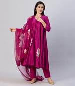 Plum pink free flow anarkali set