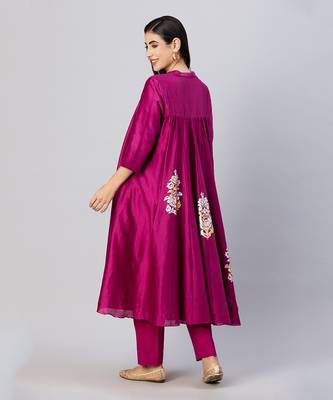 Plum pink free flow anarkali set 3