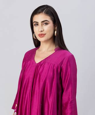 Plum pink free flow anarkali set 5