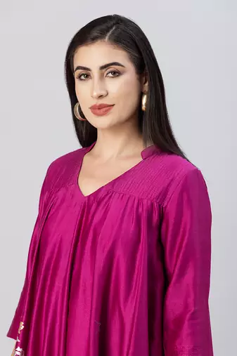 Plum pink free flow anarkali set