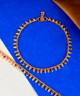 Gold toned multi stone studded chain anklet 2