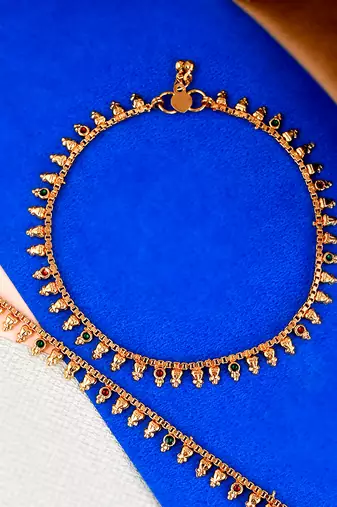 Gold toned multi stone studded chain anklet