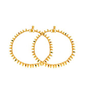 Gold toned multi stone studded chain anklet 3