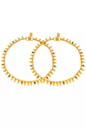 Gold toned multi stone studded chain anklet