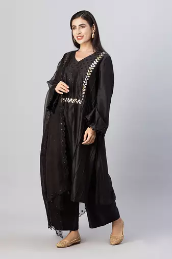 Black straight line kurta set