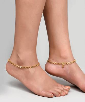 Gold plated multi stone studded chain ankle bracelet 1
