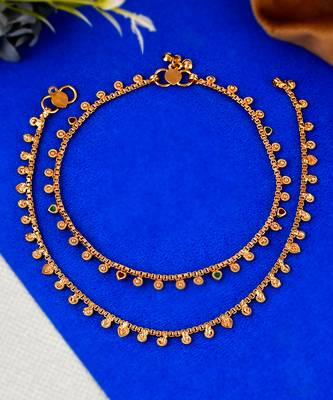 Gold plated multi stone studded chain ankle bracelet 2
