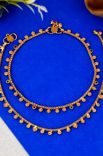 Gold plated multi stone studded chain ankle bracelet