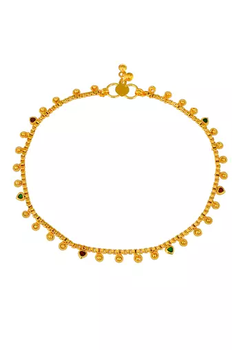 Gold plated multi stone studded chain ankle bracelet
