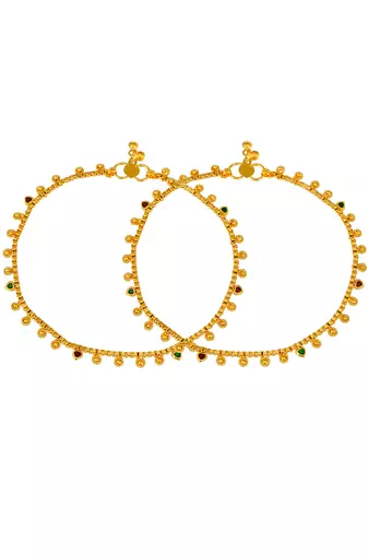 Gold plated multi stone studded chain ankle bracelet
