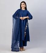 Brewers blue straight front open kurta set